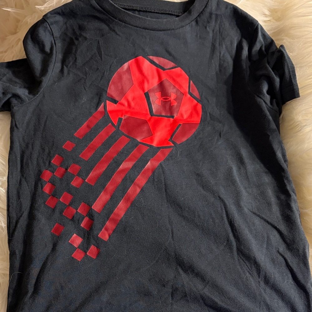 Under Armour Kids Black Tee with Red Soccer Graphic